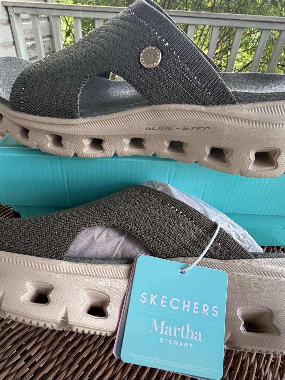 Skechers Olive Knit Glide-Step Platform Sandals - Picture 3 of 11